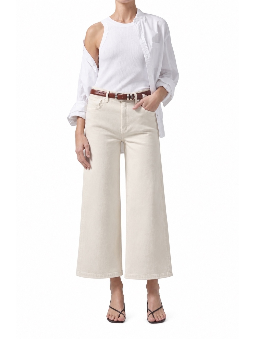 Citizens of Humanity Premium Vintage Lyra Size 28 Cream Wide Leg Crop Jeans